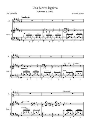 Una Furtiva Lagrima (Contralto in Gm)
