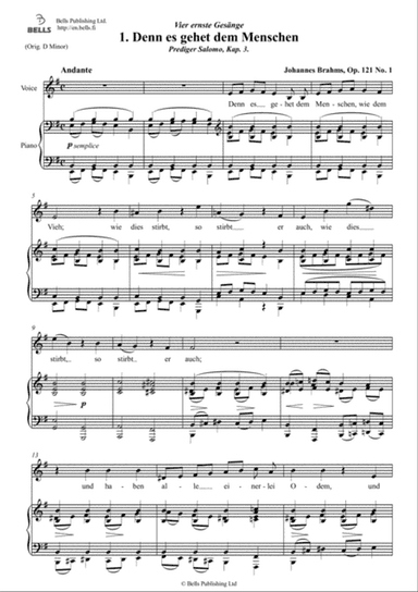 Denn es gehet dem Menschen, Op. 121 No. 1 (E minor)