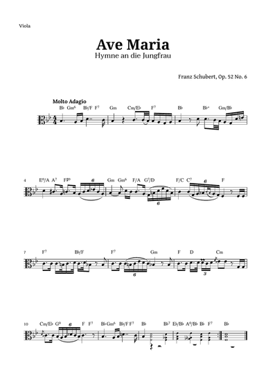 Ave Maria by Schubert for Viola with Chords