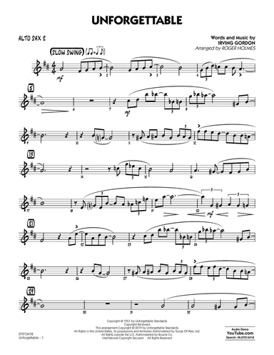 Unforgettable (arr. Roger Holmes) - Alto Sax 2