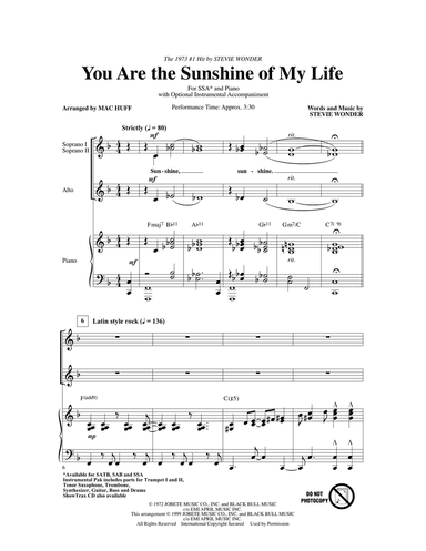 You Are The Sunshine Of My Life (arr. Mac Huff)