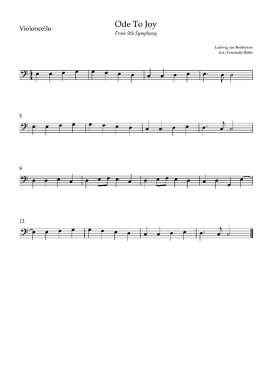 Ode To Joy (from Beethoven's 9th Symphony) for Cello Solo