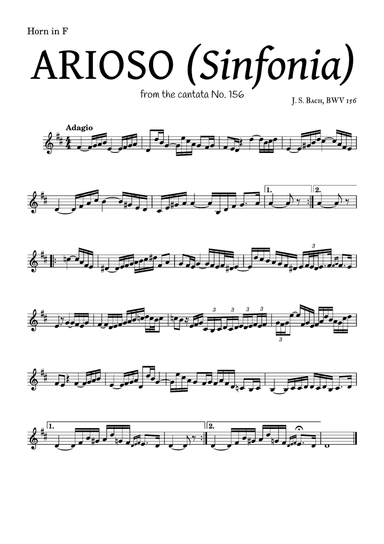 ARIOSO, by J. S. Bach (sinfonia) - for Horn in F and accompaniment