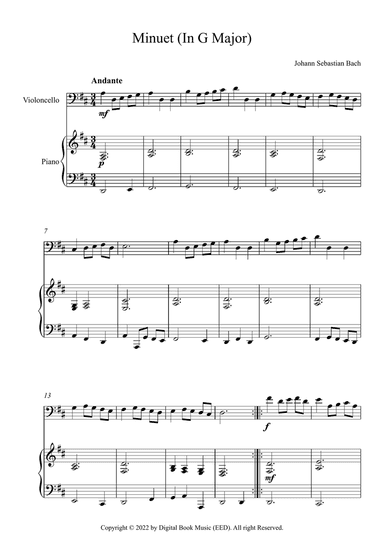 Minuet (In G Major) - Johann Sebastian Bach (Cello + Piano)