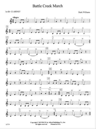 Battle Creek March: 1st B-flat Clarinet