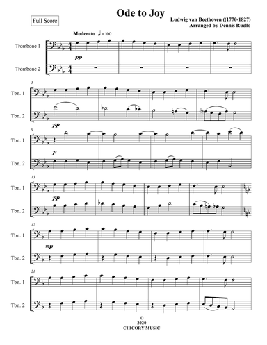 Ode to Joy - Trombone Duet - Intermediate