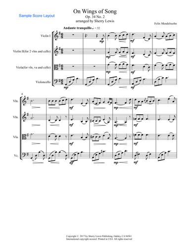 ON WINGS OF SONG String Trio, Intermediate Level for 2 violins and cello or violin, viola and cello