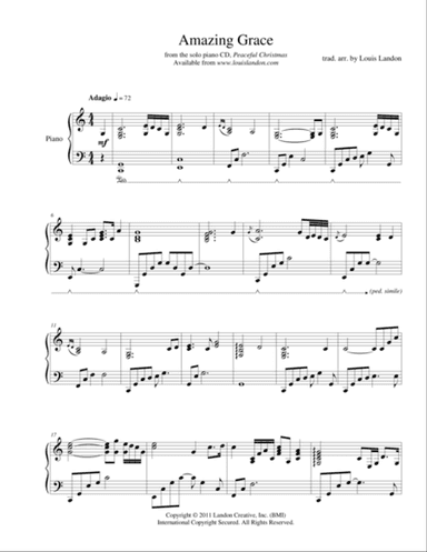 Amazing Grace - Traditional Christmas - Louis Landon - Solo Piano