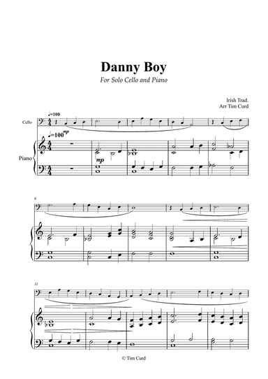 Danny Boy for Solo Cello and Piano