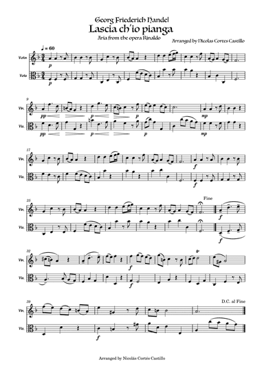 Handel Lascia ch'io pianga for Violin & Viola duet