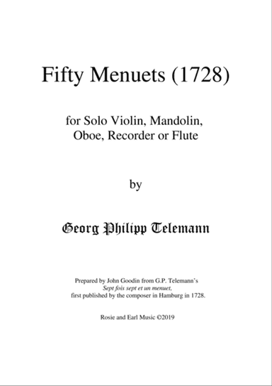50 Menuets (1728) for Solo Violin, Mandolin, Oboe, Recorder or Flute