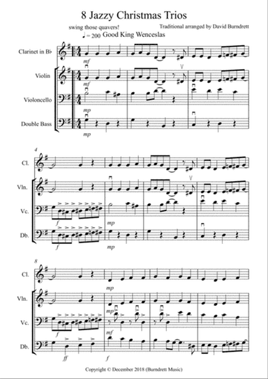 8 Jazzy Christmas Trios for Clarinet or Violin, Cello and Double Bass