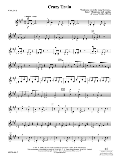 Crazy Train: Violin 2 - Grade 3