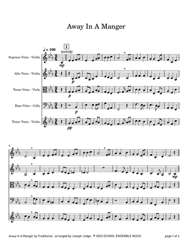 Away In A Manger for String Quartet in Schools