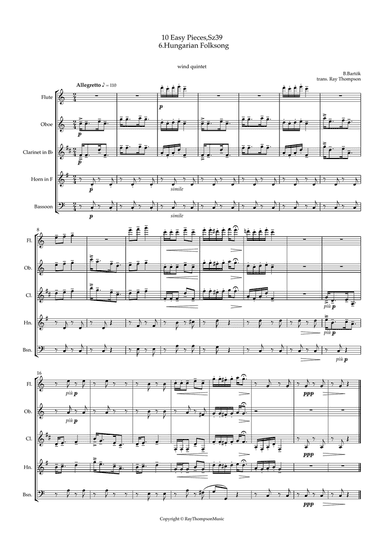 Bartók: 10 Easy Pieces , Sz.39 6.Hungarian Folksong - wind quintet