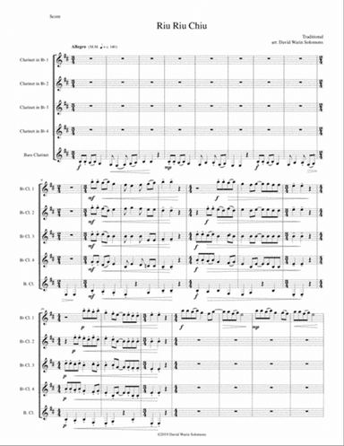 Riu Riu Chiu arranged for clarinet quintet