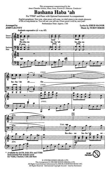 Bashana Haba'ah (arr. John Leavitt)