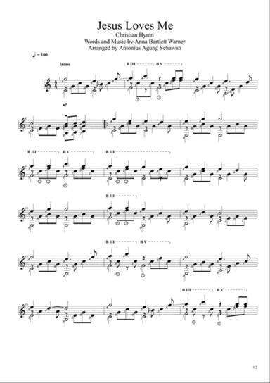 Jesus Loves Me (Solo Guitar Score)