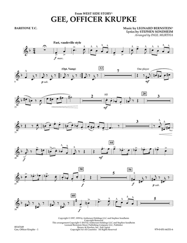 Gee, Officer Krupke (from West Side Story) (arr. Paul Murtha) - Baritone T.C.