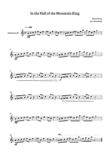 In The Hall of The Mountain King for clarinet
