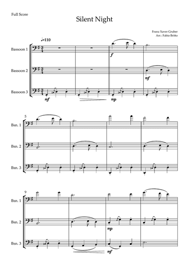 Silent Night (Christmas Song) for Bassoon Trio