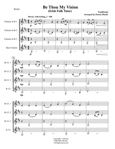Be Thou My Vision (Irish Hymn) - Clarinet Quartet (SSSB) - Intermediate Level