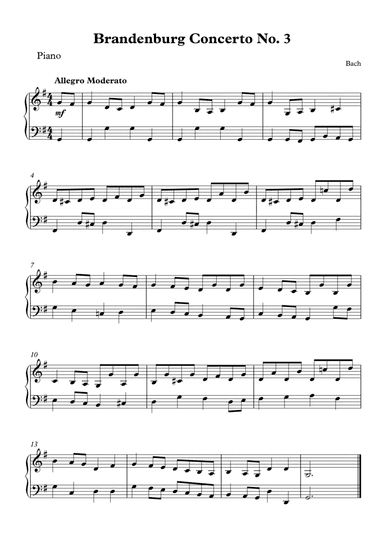Brandenburg Concerto No. 3 - Johann Sebastian Bach (Piano Solo)