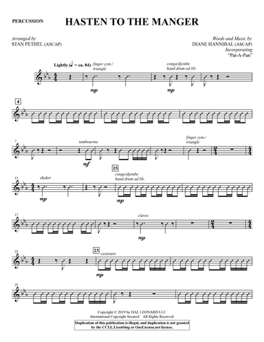 Hasten to the Manger (With "Pat-A-Pan") (arr. Stan Pethel) - Percussion