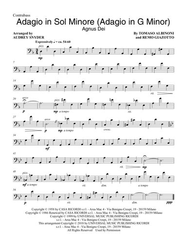 Adagio In Sol Minore (Adagio in G Minor) (arr. Audrey Snyder) - Double Bass