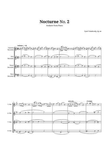Nocturne by Chopin for Recorder Quartet