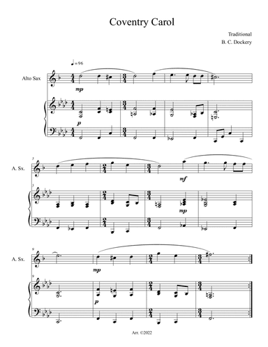 Coventry Carol (Alto Sax Solo with Piano Accompaniment)