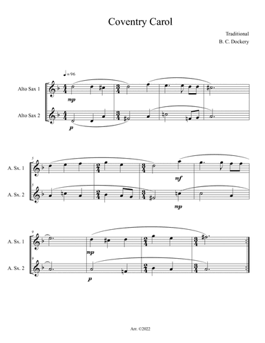 Coventry Carol (Alto Sax Duet)