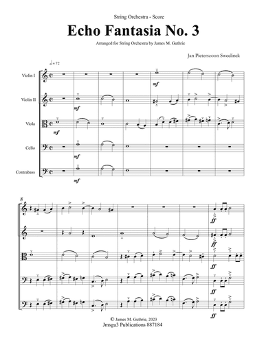 Sweelinck: Echo Fantasia No. 3 for String Orchestra - Score Only