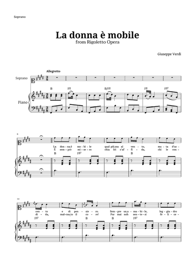 La donna è mobile by Verdi for Soprano and Piano