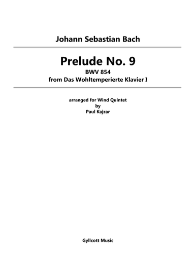 Prelude No. 9 from The Well-Tempered Clavier, Book 1 (Wind Quintet)