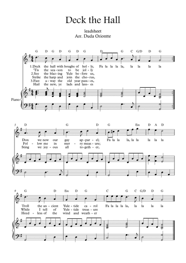 Deck the Halls ( one voice - G major - with chords)
