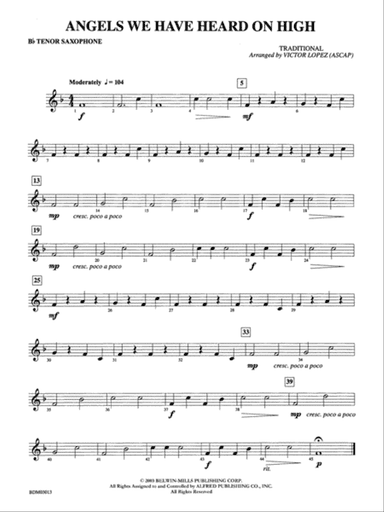 Angels We Have Heard on High: B-flat Tenor Saxophone