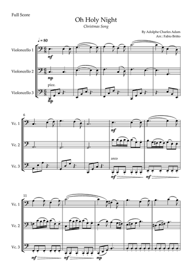 Oh Holly Night (Christmas Song) for Cello Trio
