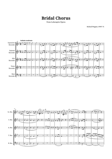 Bridal Chorus by Wagner for Recorder Quintet