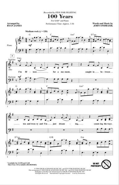100 Years (arr. Ryan James)