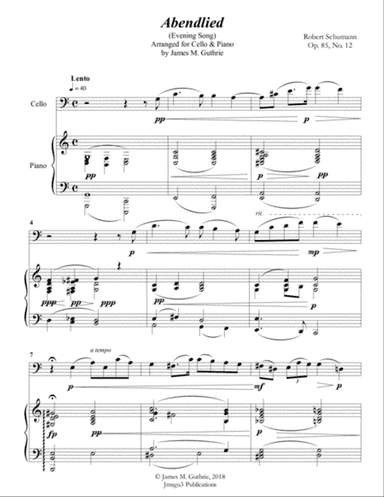 Schumann: Abendlied for Cello & Piano