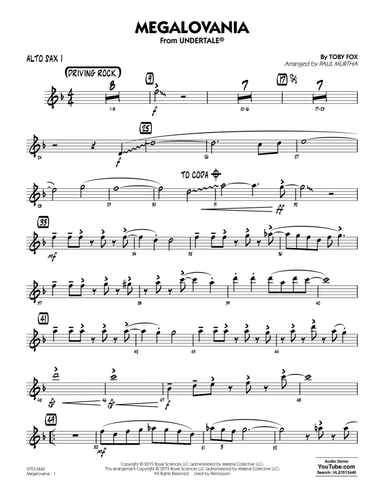 Megalovania (arr. Paul Murtha) - Alto Sax 1