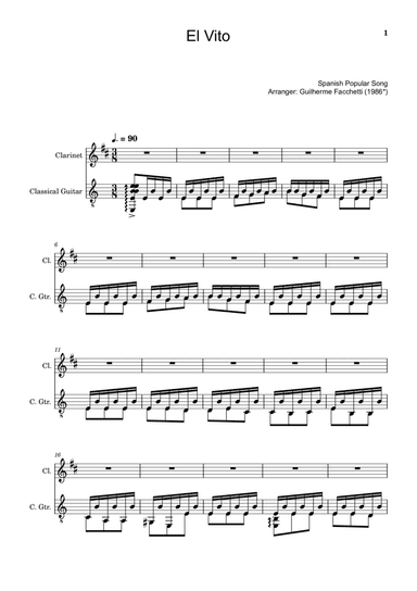 Spanish Popular Song - El Vito. Arrangement for Clarinet and Classical Guitar