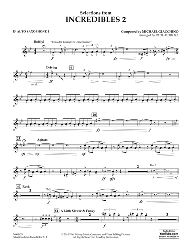 Selections from Incredibles 2 (arr. Paul Murtha) - Eb Alto Saxophone 1