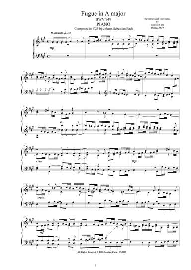 Bach - Fugue in A major BWV 949 for Piano