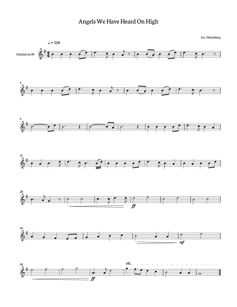 Angels We Have Heard on High for Clarinet