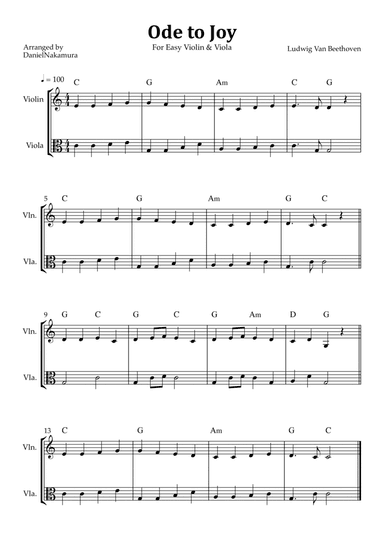 Ode to Joy (Easy Violin and Viola)