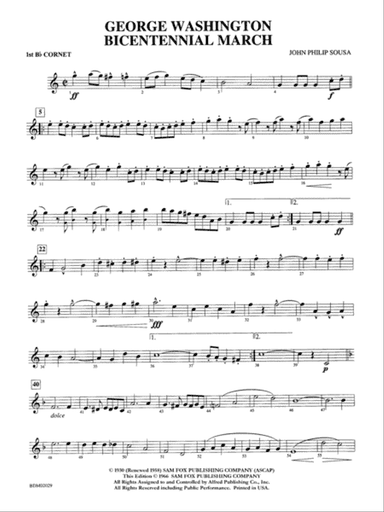 George Washington Bicentennial March: 1st B-flat Cornet