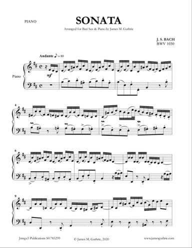 BACH: Six Sonatas BWV 1030-1035 for Baritone Sax & Piano