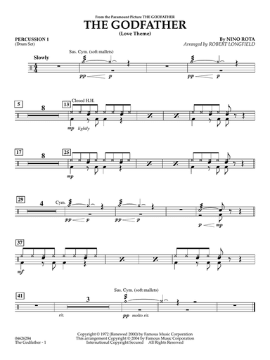The Godfather (Love Theme) (arr. Robert Longfield) - Percussion 1